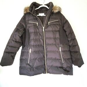 Michael Kors Brown Faux Fur Hooded Down Jacket - 1X
